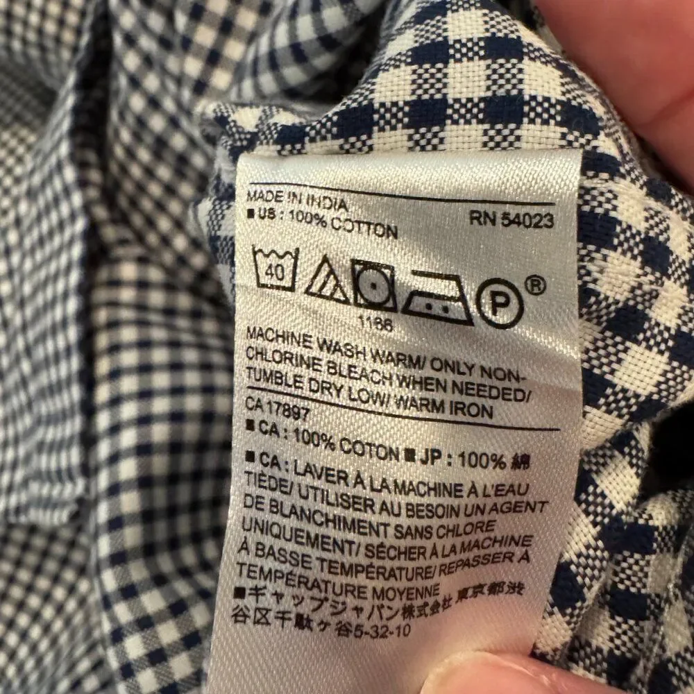 Banana Republic Men’s Small Untucked Shirt Blue White Gingham 100% Cotton